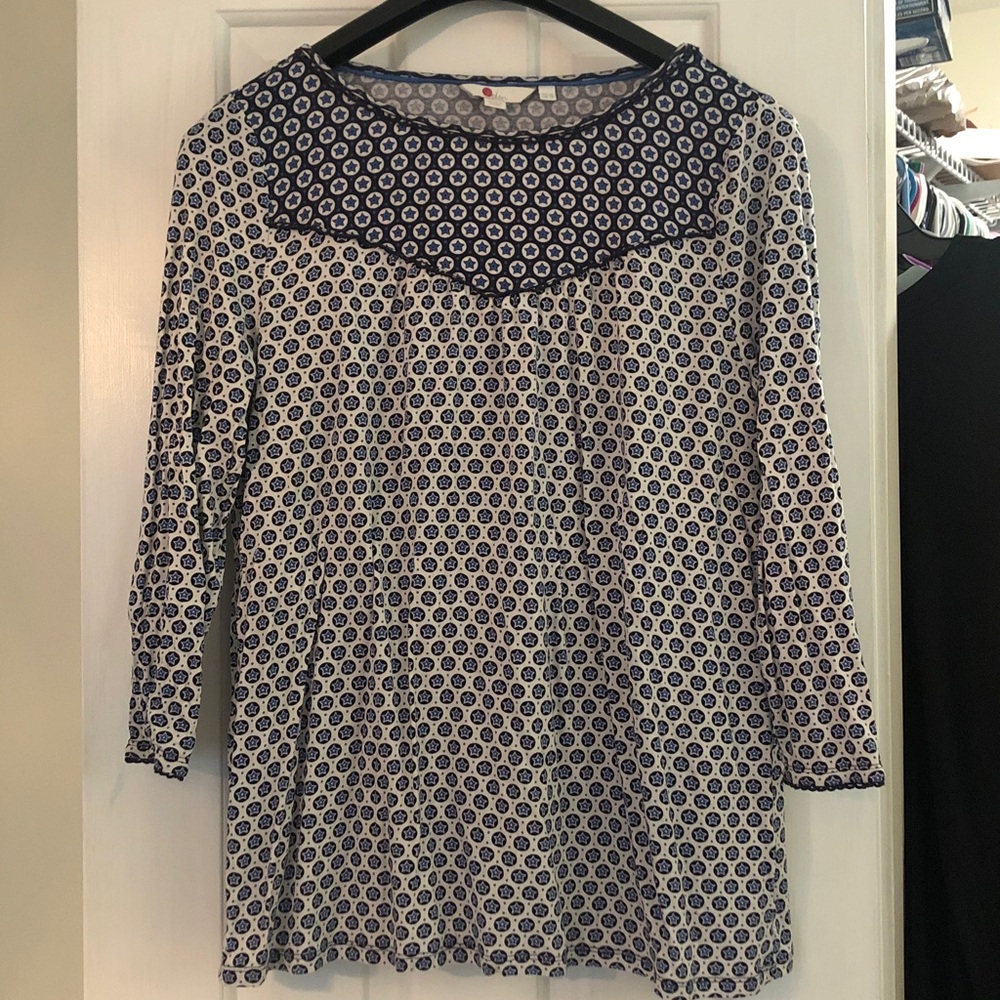 Boden Blue and White Patterned Blouse